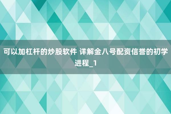 可以加杠杆的炒股软件 详解金八号配资信誉的初学进程_1